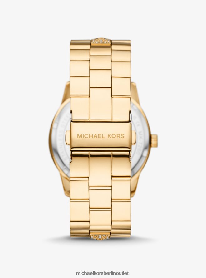 Zubehör de Michael Kors Frauen Übergroße goldfarbene Bryn Pave-Armbanduhr Gold 404V222396