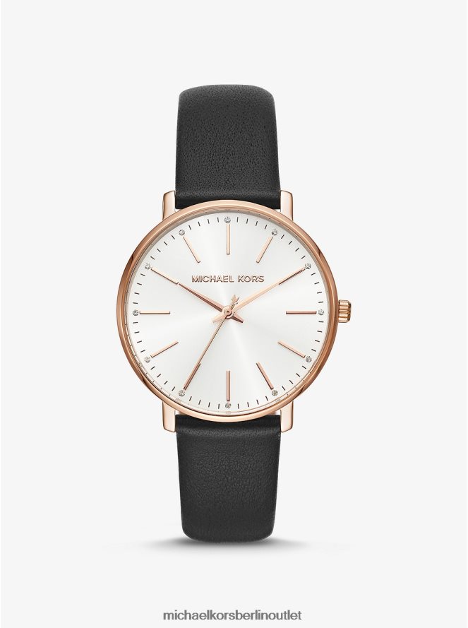 Zubehör de Michael Kors Frauen Uhr aus Roségold und Leder von Pyper Schwarz 404V222431