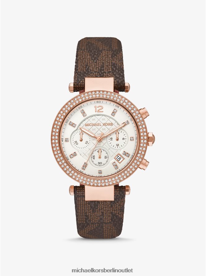 Zubehör de Michael Kors Frauen Übergroße Parker Pavé-Armbanduhr in Roségold und Logo braun 404V222430