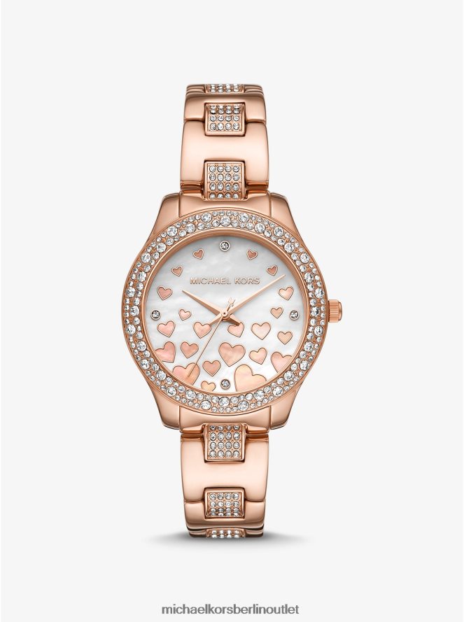Zubehör de Michael Kors Frauen Mini-Liliane-Armbanduhr mit roségoldfarbenem Pavé-Herz Roségold 404V222387