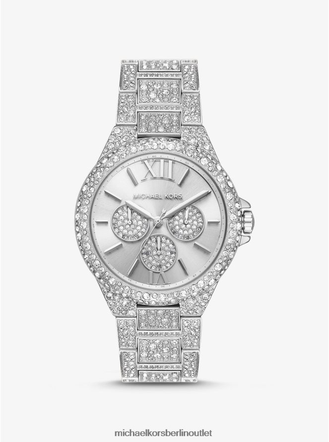 Zubehör de Michael Kors Frauen Übergroße, silberfarbene Camille-Pave-Armbanduhr Silber 404V222407