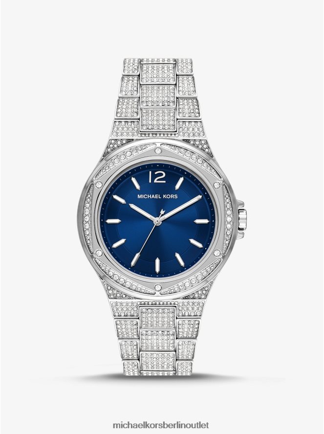 Zubehör de Michael Kors Frauen Übergroße, silberfarbene Lennox Pavé-Armbanduhr Silber 404V222418