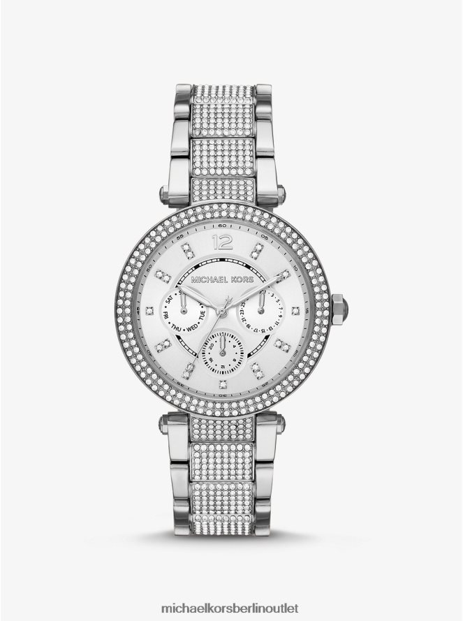 Zubehör de Michael Kors Frauen Übergroße, silberfarbene Parker Pavé-Armbanduhr Silber 404V222414