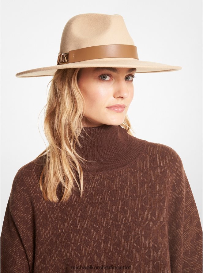 Zubehör de Michael Kors Frauen Woll-Fedora-Hut Kamel/Gold 404V222744