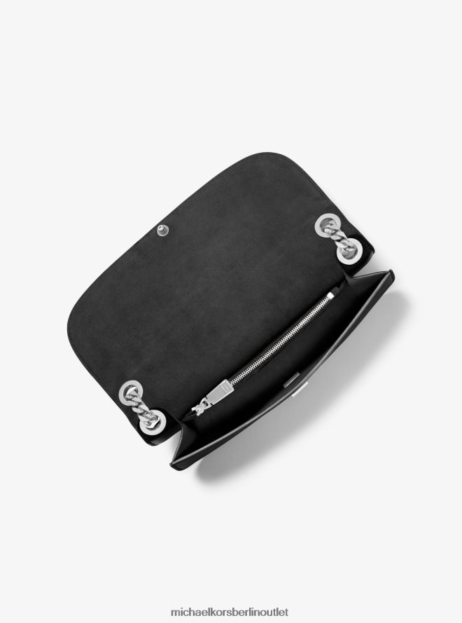 Zubehör de Michael Kors Frauen Kollektion Christie mittelgroße Lederumschlagtasche Schwarz 404V223810