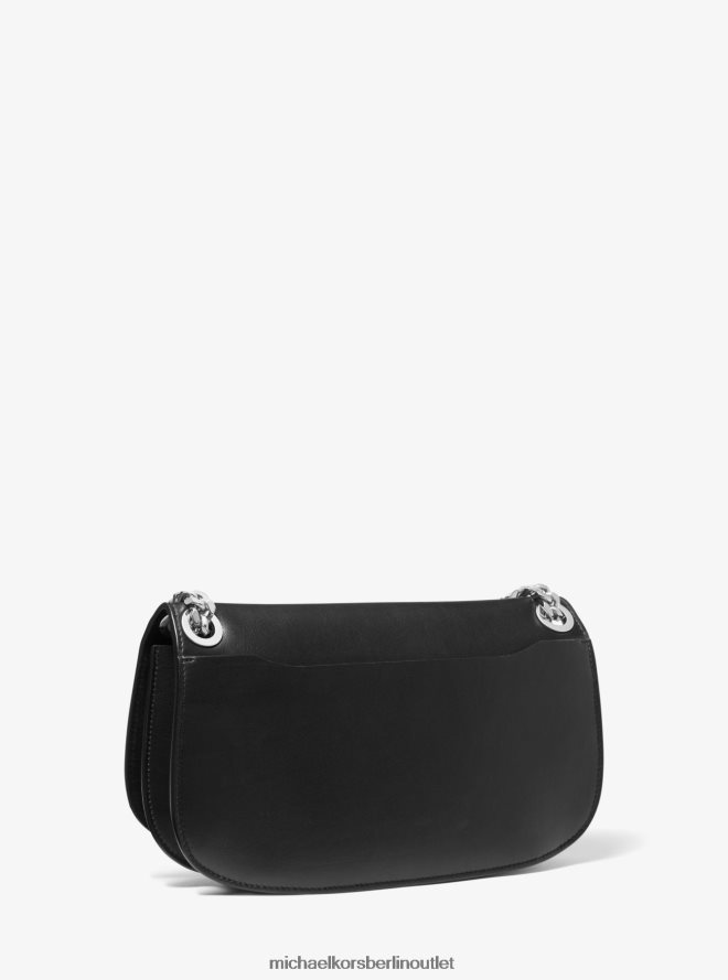 Zubehör de Michael Kors Frauen Kollektion Christie mittelgroße Lederumschlagtasche Schwarz 404V223810