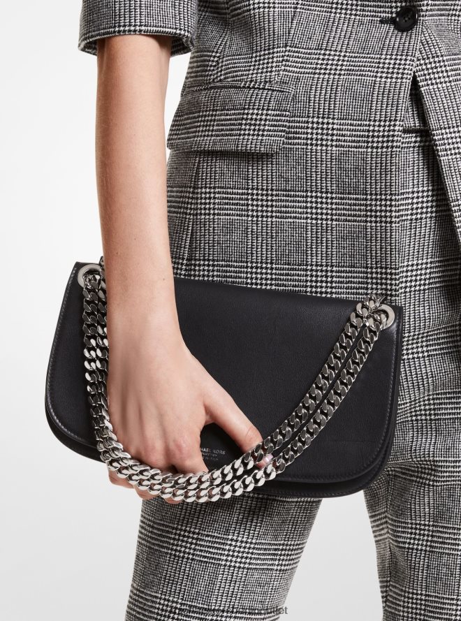 Zubehör de Michael Kors Frauen Kollektion Christie mittelgroße Lederumschlagtasche Schwarz 404V223810