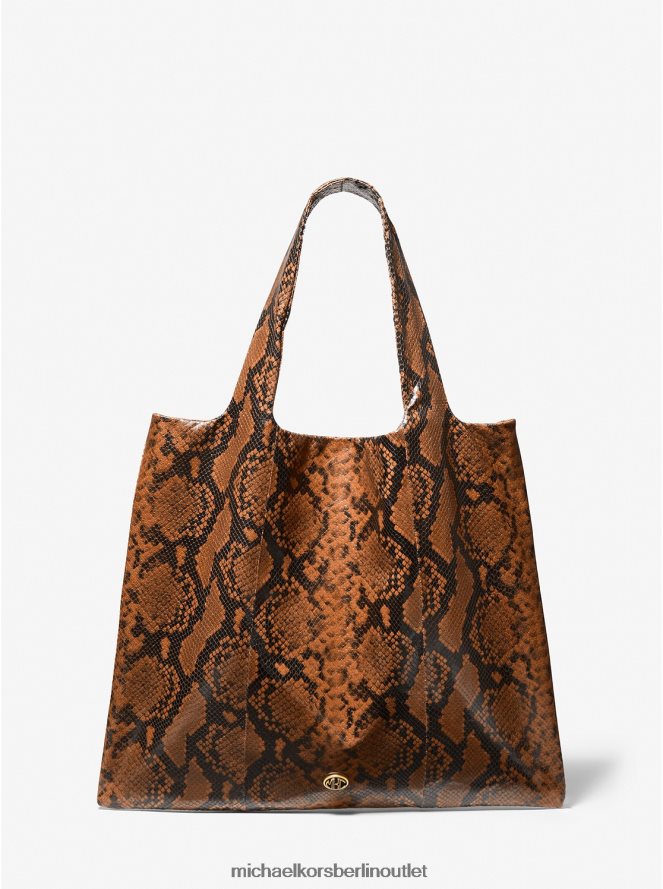 Zubehör de Michael Kors Frauen Tragetasche aus geprägtem Leder mit Monogramm-Python-Prägung aus der Kollektion Kastanie 404V223771