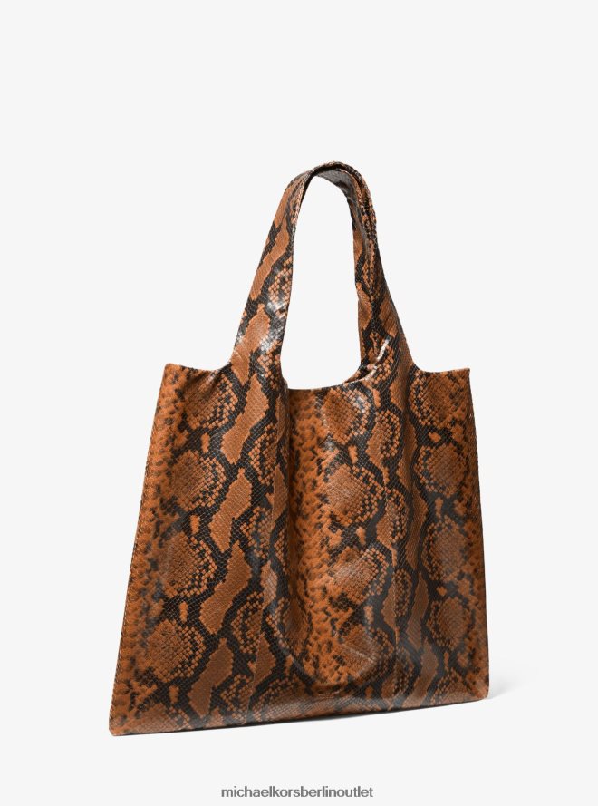 Zubehör de Michael Kors Frauen Tragetasche aus geprägtem Leder mit Monogramm-Python-Prägung aus der Kollektion Kastanie 404V223771