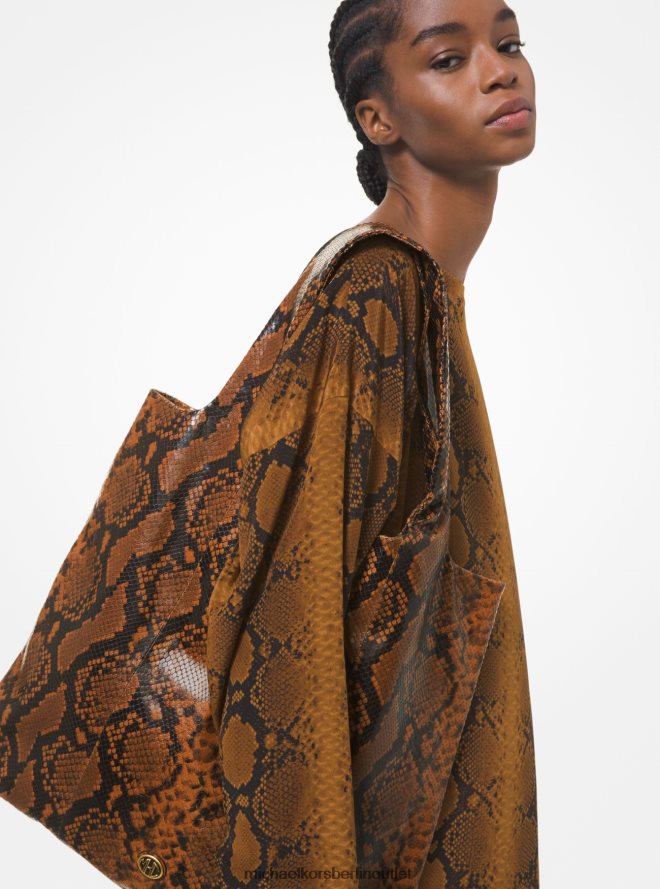 Zubehör de Michael Kors Frauen Tragetasche aus geprägtem Leder mit Monogramm-Python-Prägung aus der Kollektion Kastanie 404V223771