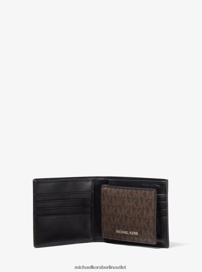 Zubehör de Michael Kors Männer Brieftasche mit Harrison-Logo und Passetui Braun schwarz 404V223220