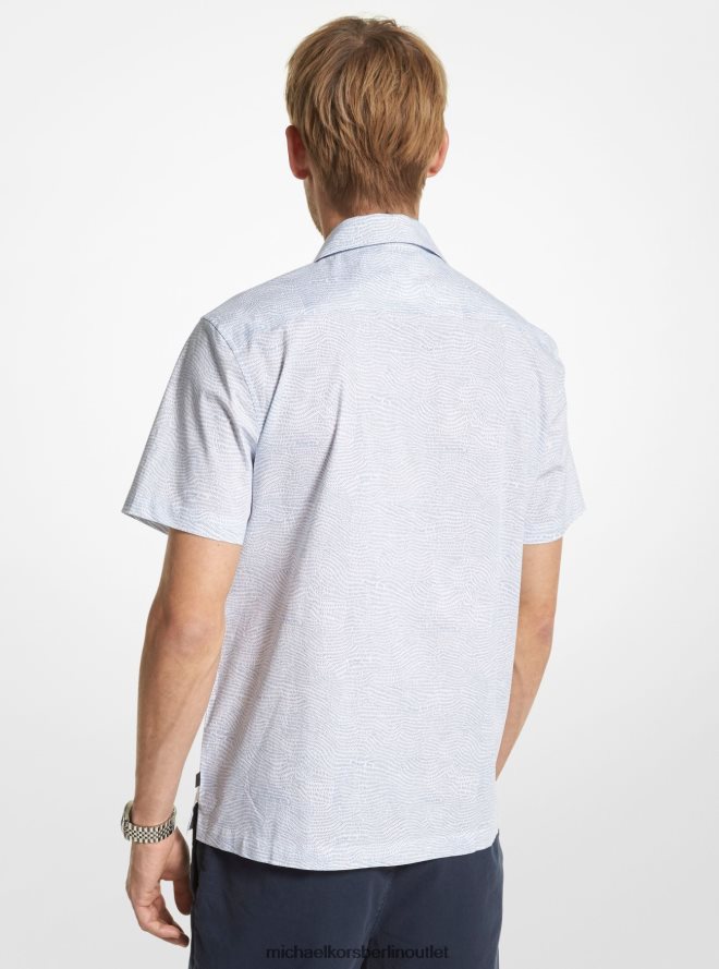 Kleidung de Michael Kors Männer Kurzarmhemd aus bedruckter Stretch-Baumwolle Weiß 404V223122