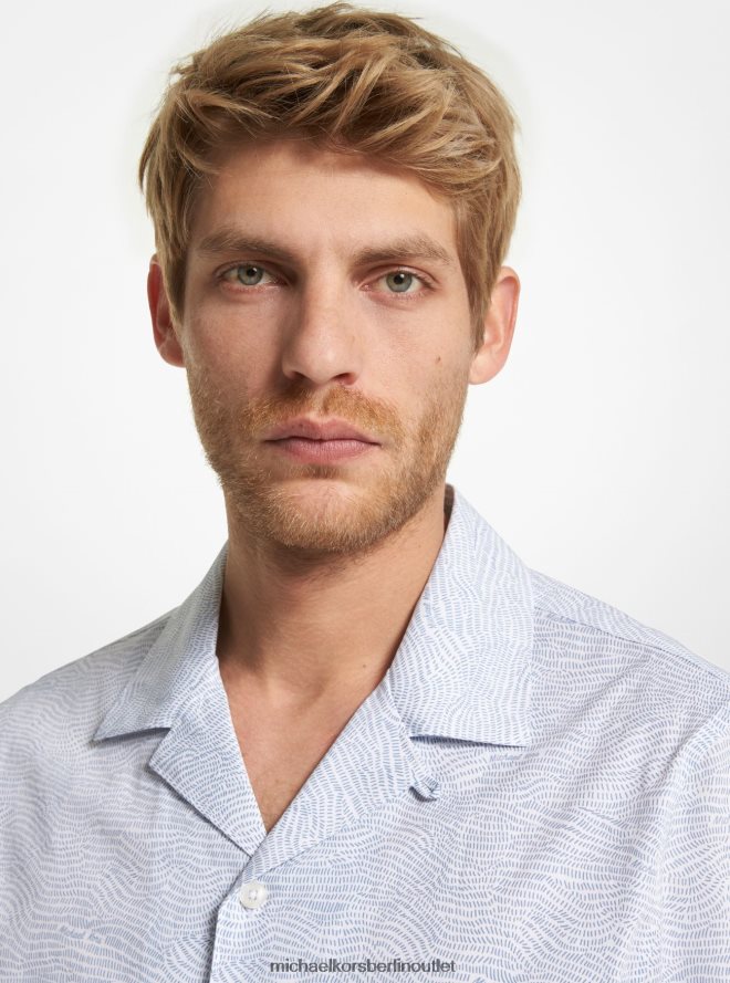 Kleidung de Michael Kors Männer Kurzarmhemd aus bedruckter Stretch-Baumwolle Weiß 404V223122