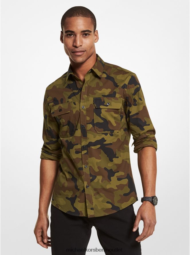 Kleidung de Michael Kors Männer Slim-Fit-Hemd aus Stretch-Baumwolle mit Camouflage-Muster rauchige Olive 404V223133