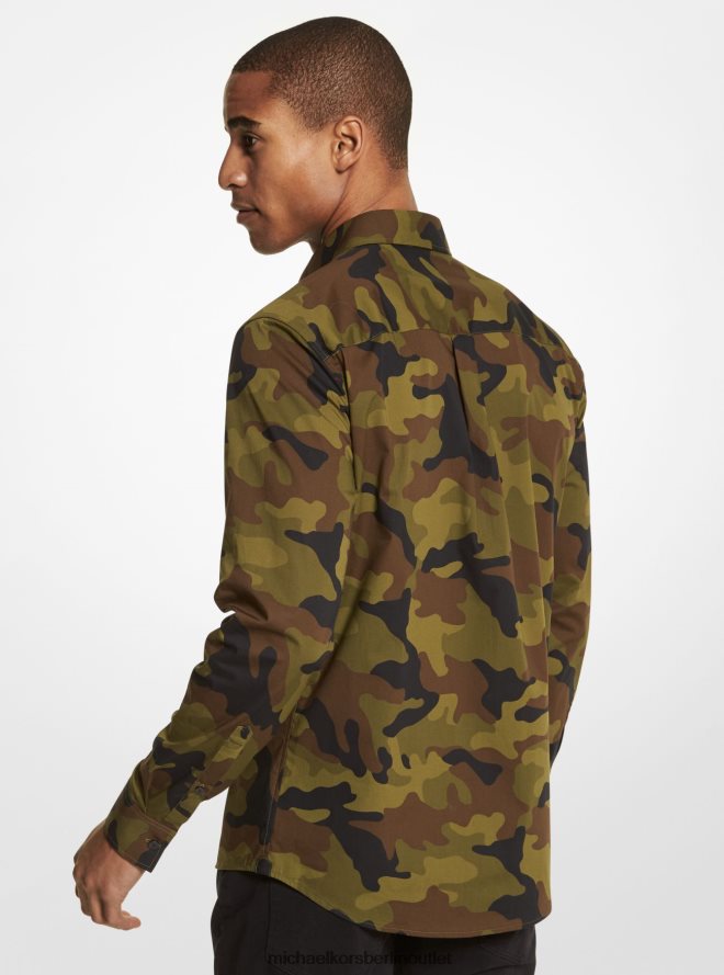 Kleidung de Michael Kors Männer Slim-Fit-Hemd aus Stretch-Baumwolle mit Camouflage-Muster rauchige Olive 404V223133