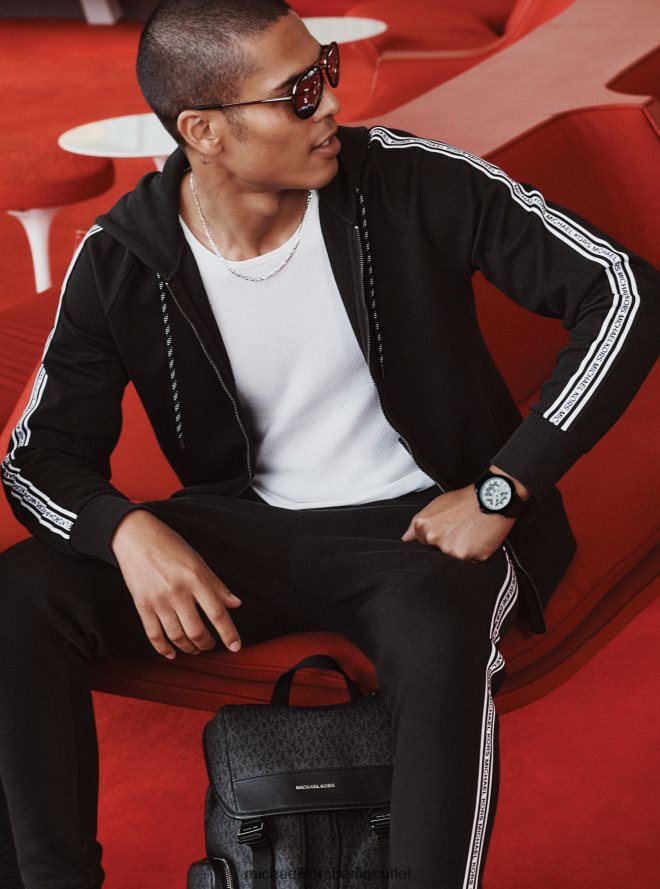 Kleidung de Michael Kors Männer Jogginghose aus Baumwollmischung mit Logoband Schwarz 404V223089