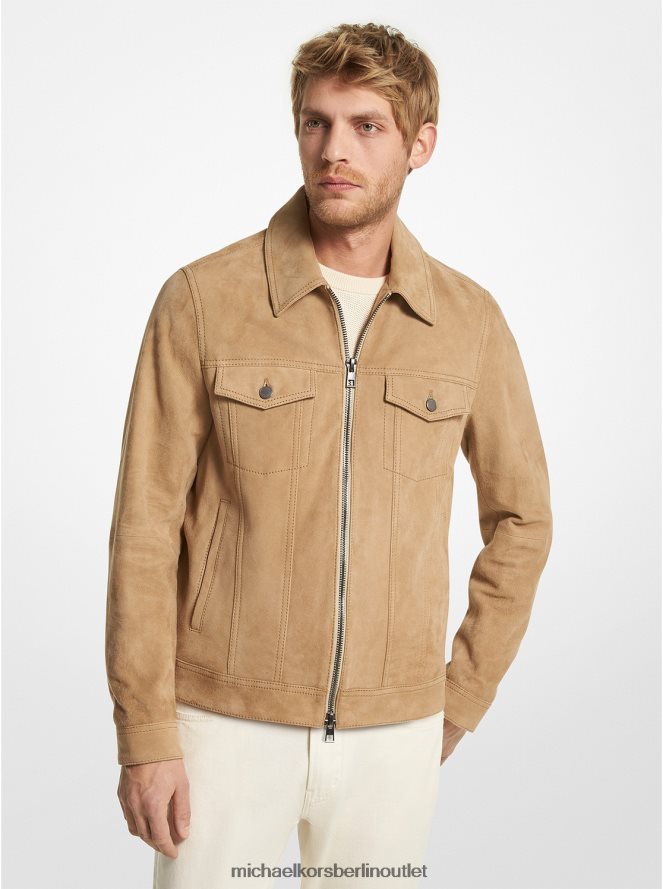 Kleidung de Michael Kors Männer Trucker-Jacke aus Wildleder mit Reißverschluss khaki 404V222778