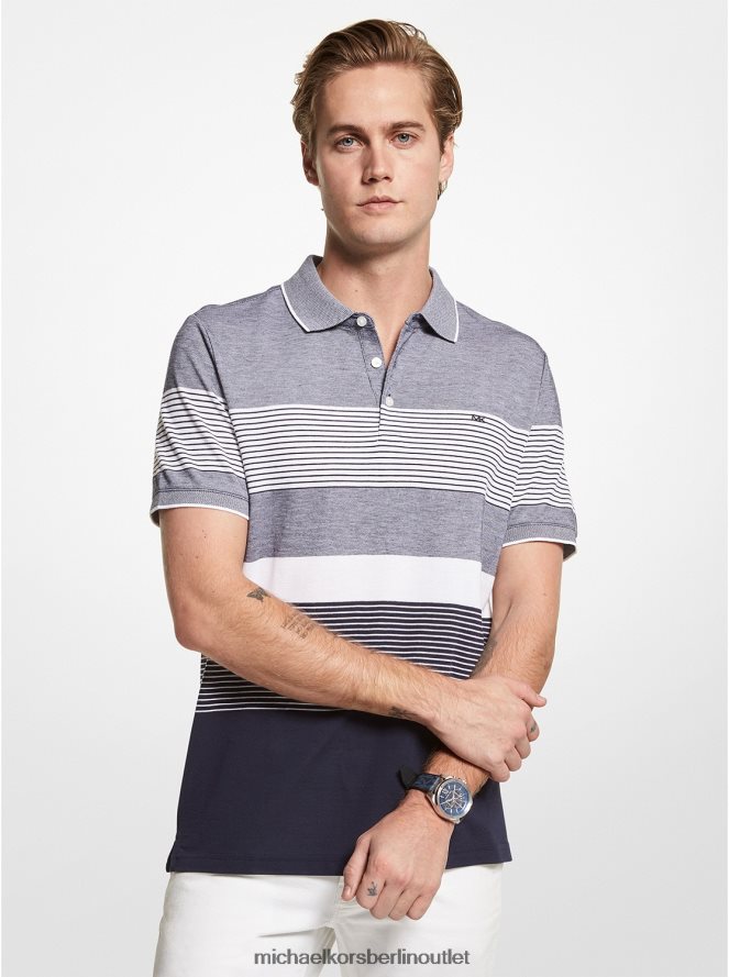 Kleidung de Michael Kors Männer Gestreiftes Piqué-Poloshirt aus Baumwollmischung Mitternacht 404V222909