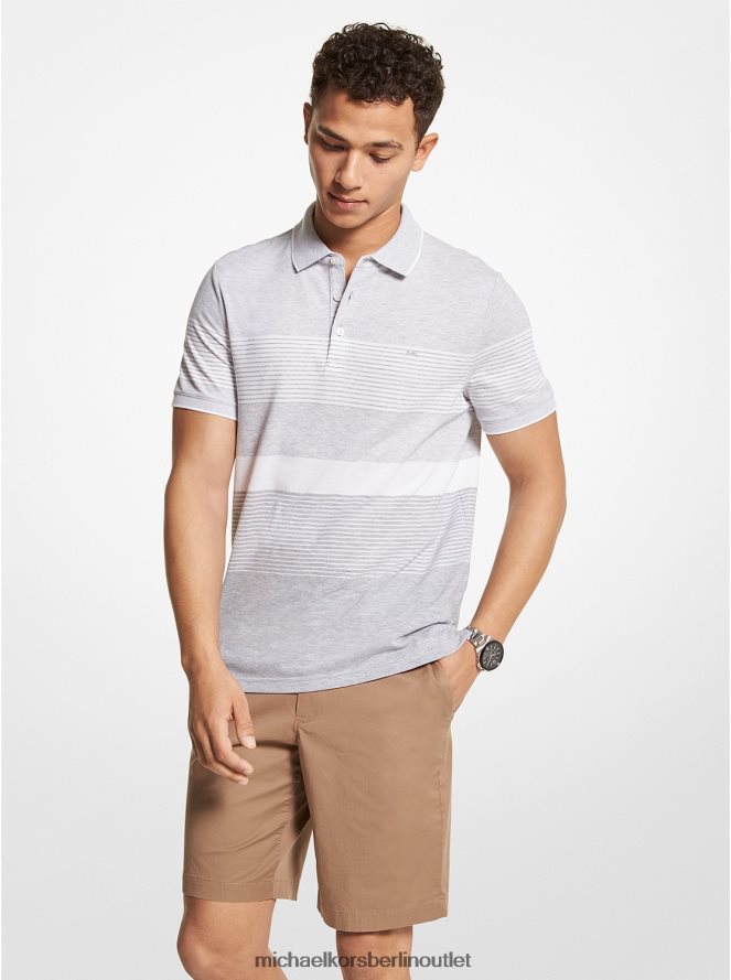 Kleidung de Michael Kors Männer Gestreiftes Piqué-Poloshirt aus Baumwollmischung grau meliert 404V222910