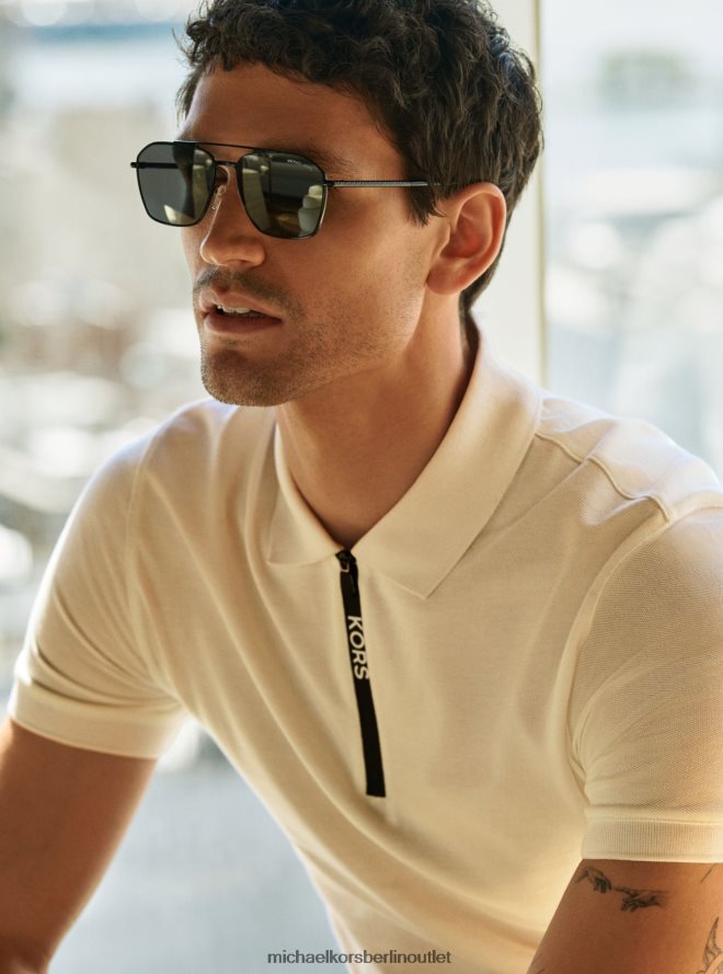 Kleidung de Michael Kors Männer Poloshirt aus Baumwolle mit halbem Reißverschluss Weiß 404V222873