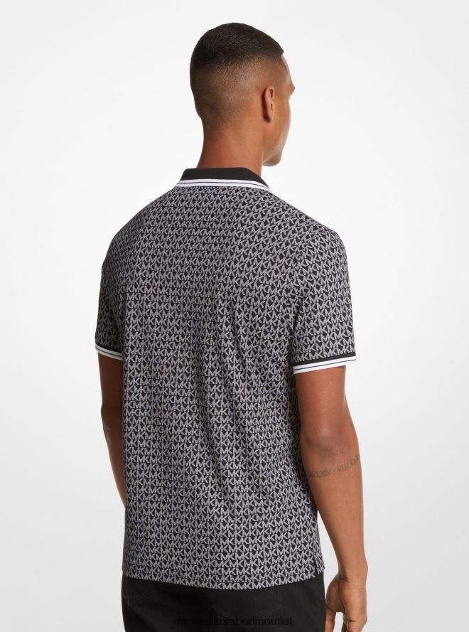 Kleidung de Michael Kors Männer Poloshirt aus Baumwolljersey mit Greenwich-Logoprint Schwarz 404V222869
