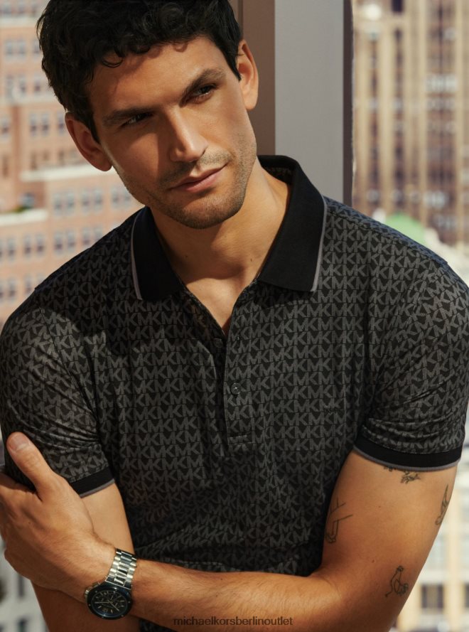 Kleidung de Michael Kors Männer Poloshirt aus Baumwolljersey mit Greenwich-Logoprint Schwarz 404V222869