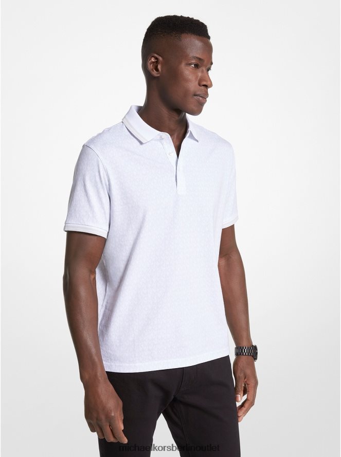 Kleidung de Michael Kors Männer Poloshirt aus Baumwolljersey mit Greenwich-Logoprint Weiß 404V222867