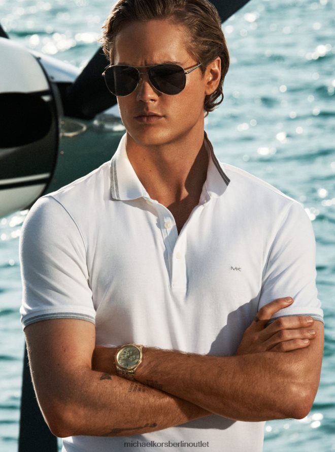 Kleidung de Michael Kors Männer Poloshirt aus Greenwich-Baumwolle Weiß 404V222877