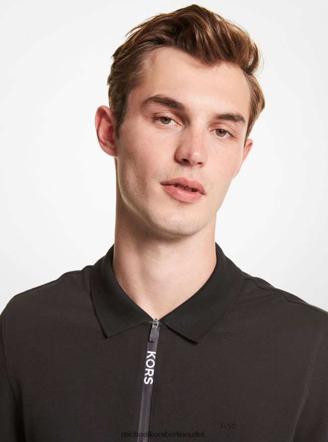 Kleidung de Michael Kors Männer Poloshirt mit halbem Reißverschluss Schwarz 404V222899