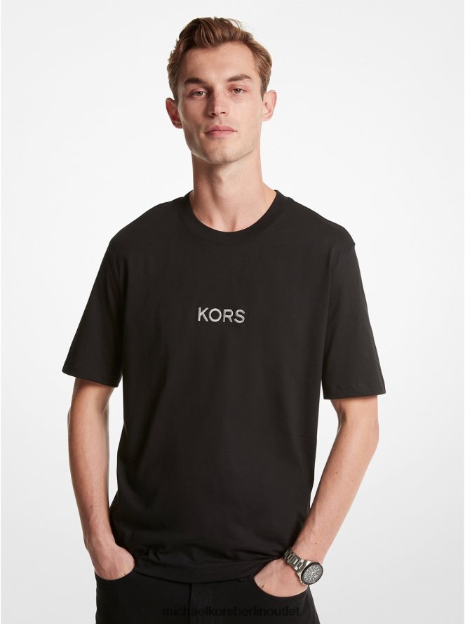 Kleidung de Michael Kors Männer Baumwoll-T-Shirt mit aufgesticktem Logo Schwarz 404V222985