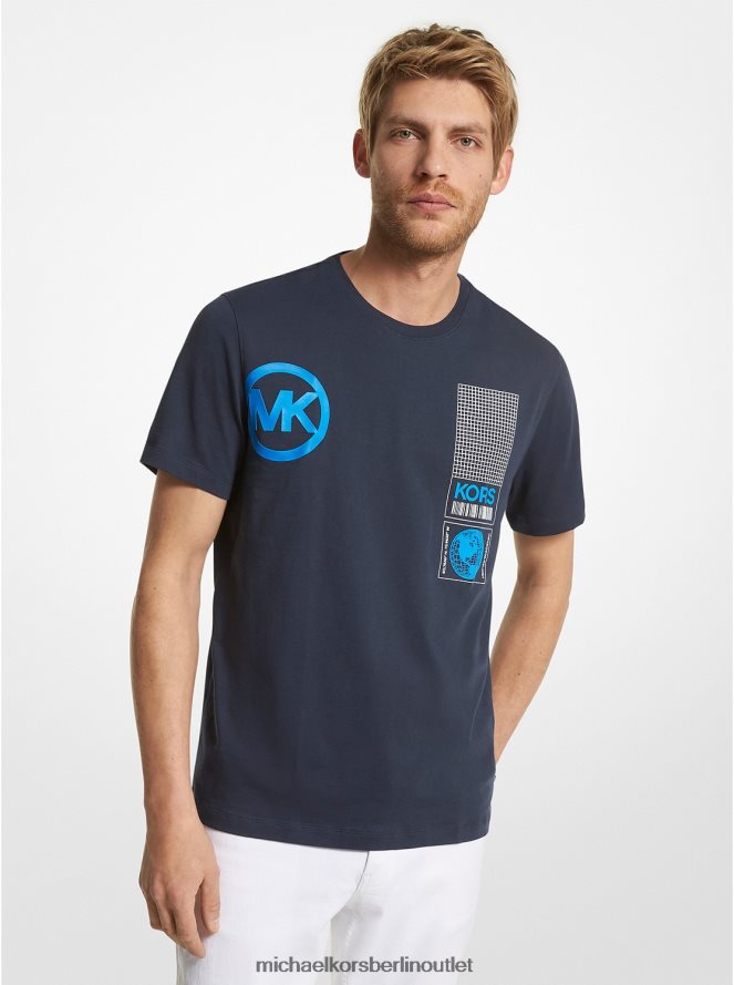 Kleidung de Michael Kors Männer Baumwoll-T-Shirt mit grafischem Logo Mitternacht 404V222996