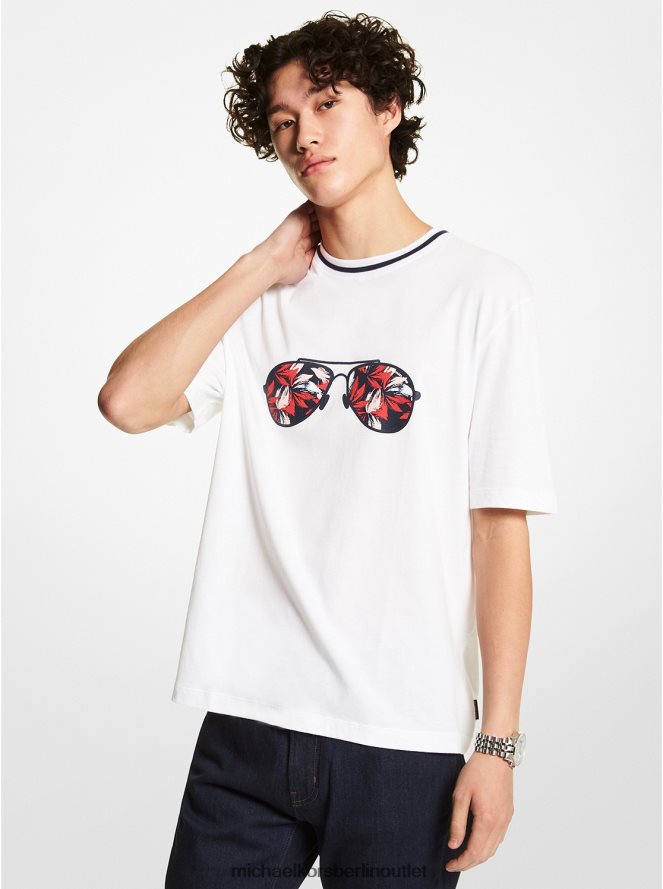 Kleidung de Michael Kors Männer Geblümtes Piloten-T-Shirt aus Baumwolle Weiß 404V222981