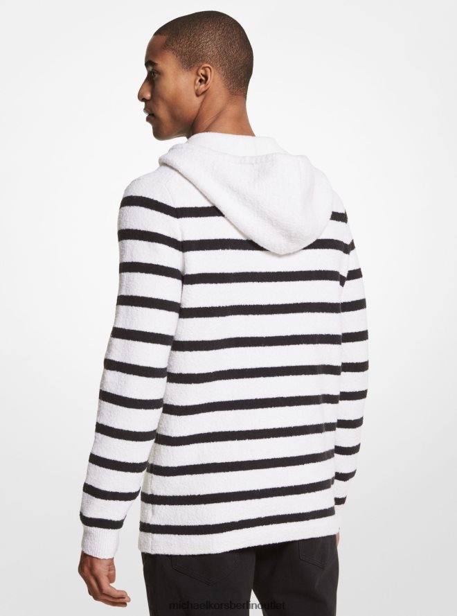 Kleidung de Michael Kors Männer Gestreifter Kapuzenpullover aus strukturierter Stretch-Baumwolle Weiß 404V222983