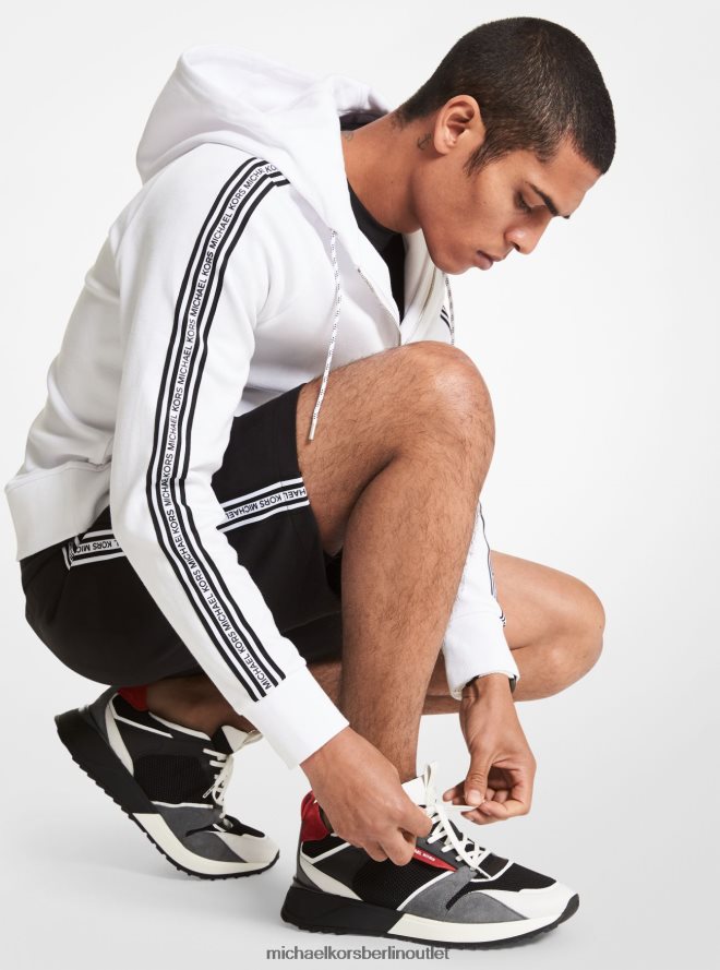 Kleidung de Michael Kors Männer Kapuzenpullover aus Baumwollmischung mit Logoband und Reißverschluss Weiß 404V223029