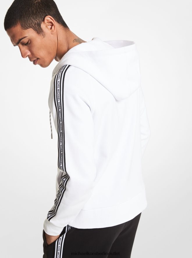 Kleidung de Michael Kors Männer Kapuzenpullover aus Baumwollmischung mit Logoband und Reißverschluss Weiß 404V223029