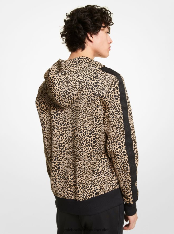 Kleidung de Michael Kors Männer Scuba-Kapuzenpullover mit Animal-Print und Reißverschluss khaki 404V223035