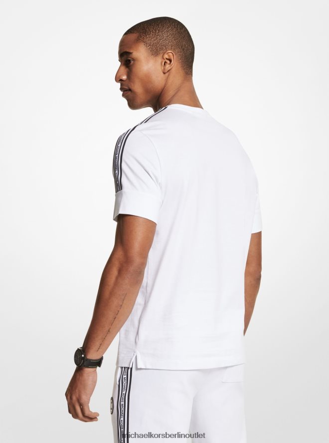 Kleidung de Michael Kors Männer T-Shirt aus Baumwolljersey mit Logoband Weiß 404V222924