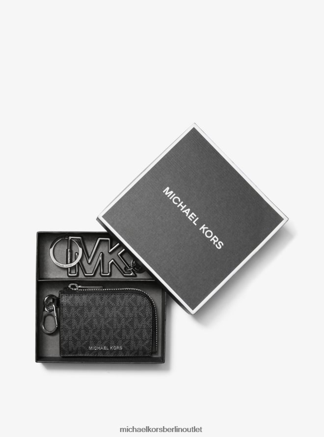 Zubehör de Michael Kors Männer Geschenkset aus Geldbörse und Schlüsselanhänger mit Logo Schwarz 404V223347