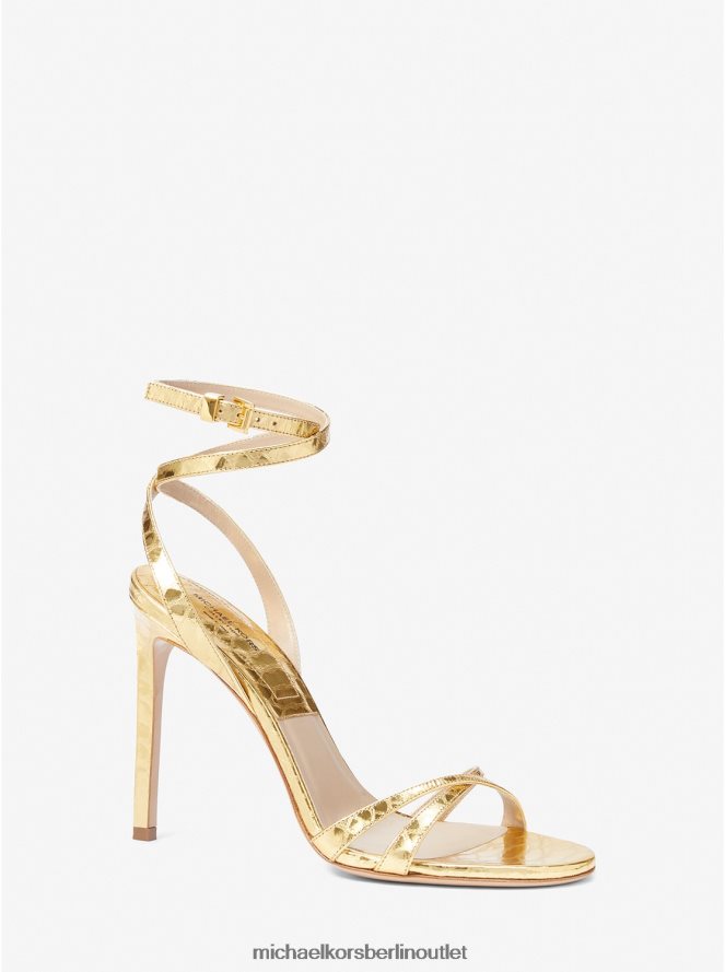 Schuhe de Michael Kors unisex Kollektion Chrissy Metallic-Python-geprägte Ledersandale Gold 404V223819