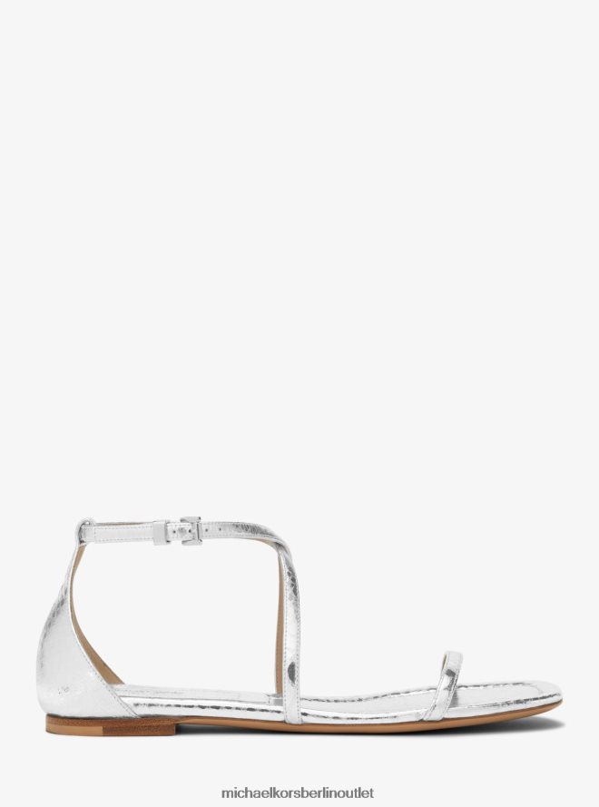 Schuhe de Michael Kors unisex Kollektion Polly Metallic-Python-geprägte Ledersandale Silber 404V223830