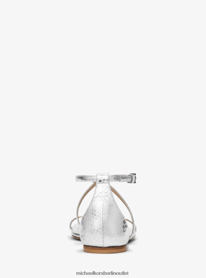 Schuhe de Michael Kors unisex Kollektion Polly Metallic-Python-geprägte Ledersandale Silber 404V223830