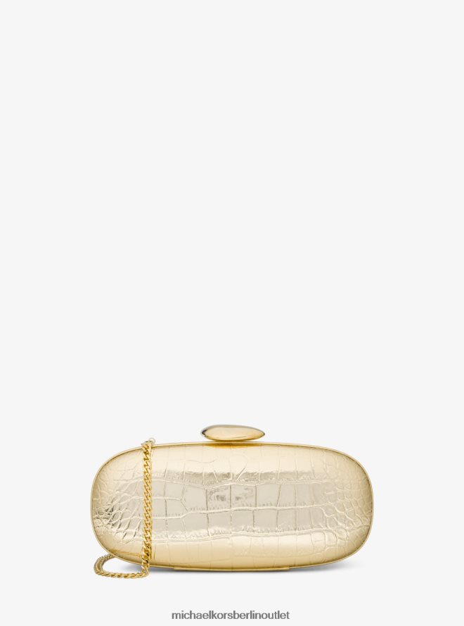 Zubehör de Michael Kors unisex Kleine Minaudiere aus Metallic-Leder mit Krokodilprägung aus der Kollektion Tina Gold 404V223777