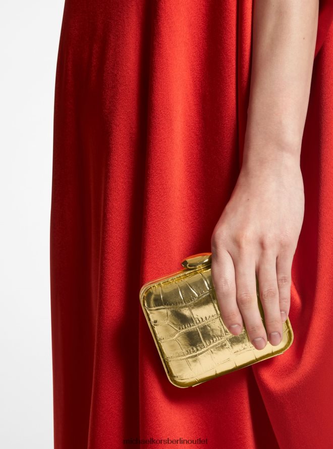 Zubehör de Michael Kors unisex Kollektion Tina Mini-Minaudiere aus Metallic-Leder mit Krokodilprägung Gold 404V223781