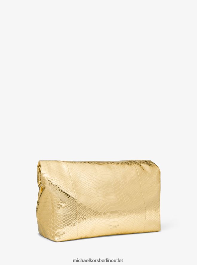 Zubehör de Michael Kors unisex Mittelgroße Lunchbox-Clutch aus geprägtem Leder mit Pythonprägung aus der Kollektion „Monogramme“. Gold 404V223789