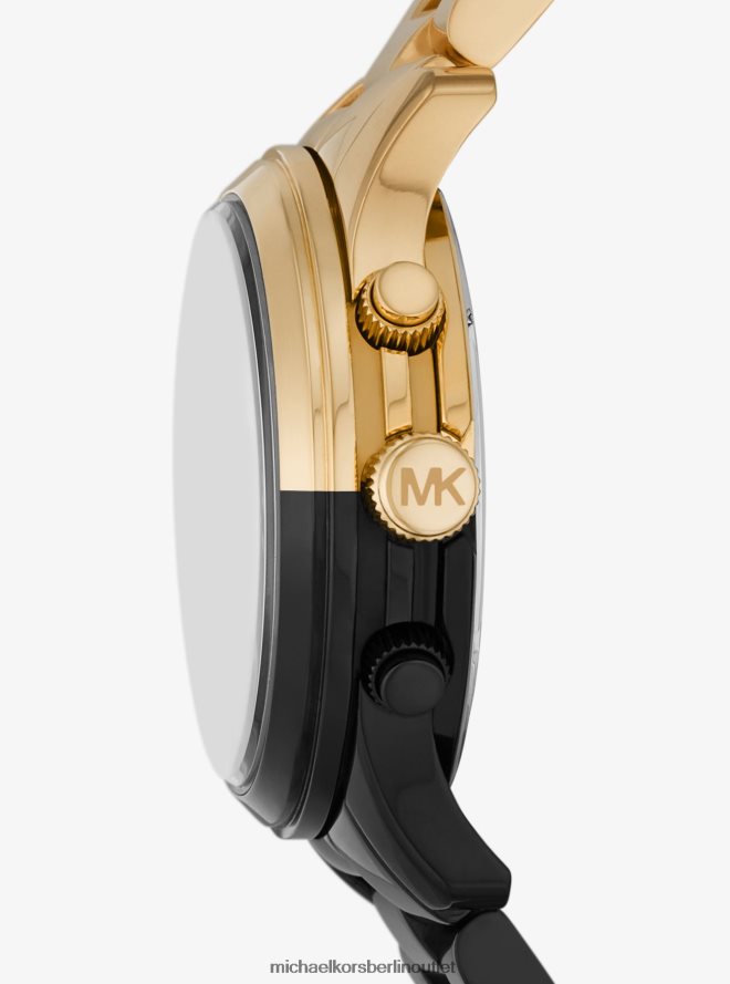Zubehör de Michael Kors unisex Zweifarbige Runway-Uhr schwarzes Gold 404V223961