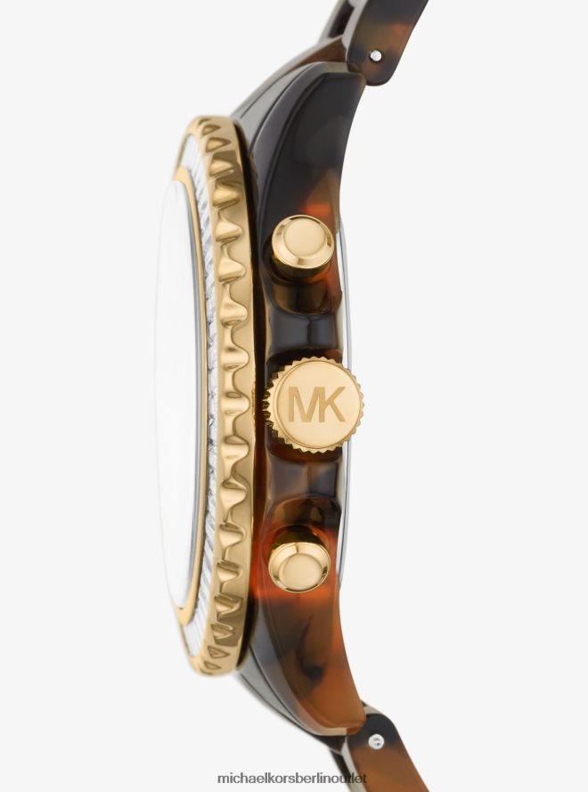 Zubehör de Michael Kors unisex Übergroße Everest Pavé-Armbanduhr aus goldfarbenem und schildpattfarbenem, biobasiertem Acetat Schildkröte 404V223999