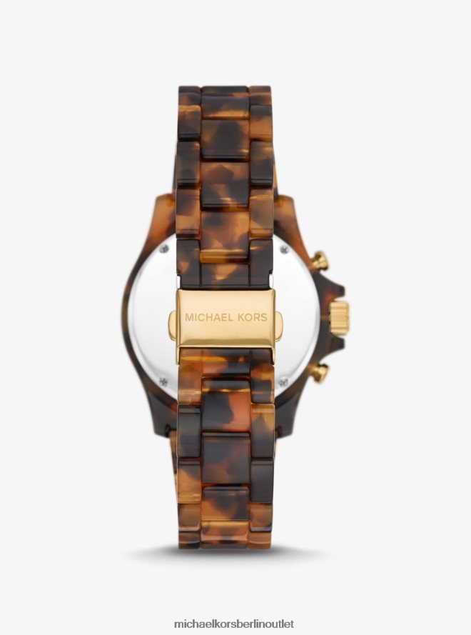 Zubehör de Michael Kors unisex Übergroße Everest Pavé-Armbanduhr aus goldfarbenem und schildpattfarbenem, biobasiertem Acetat Schildkröte 404V223999