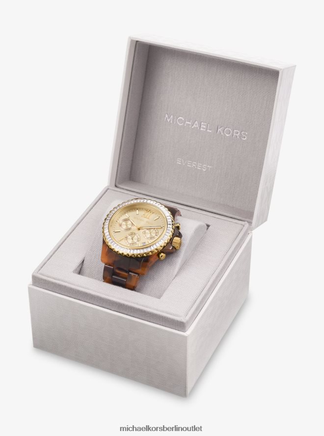 Zubehör de Michael Kors unisex Übergroße Everest Pavé-Armbanduhr aus goldfarbenem und schildpattfarbenem, biobasiertem Acetat Schildkröte 404V223999