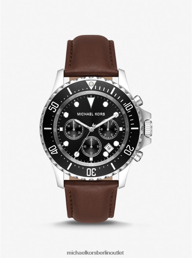 Zubehör de Michael Kors unisex Übergroße Everest-Uhr aus Silber und Leder Silber 404V224030