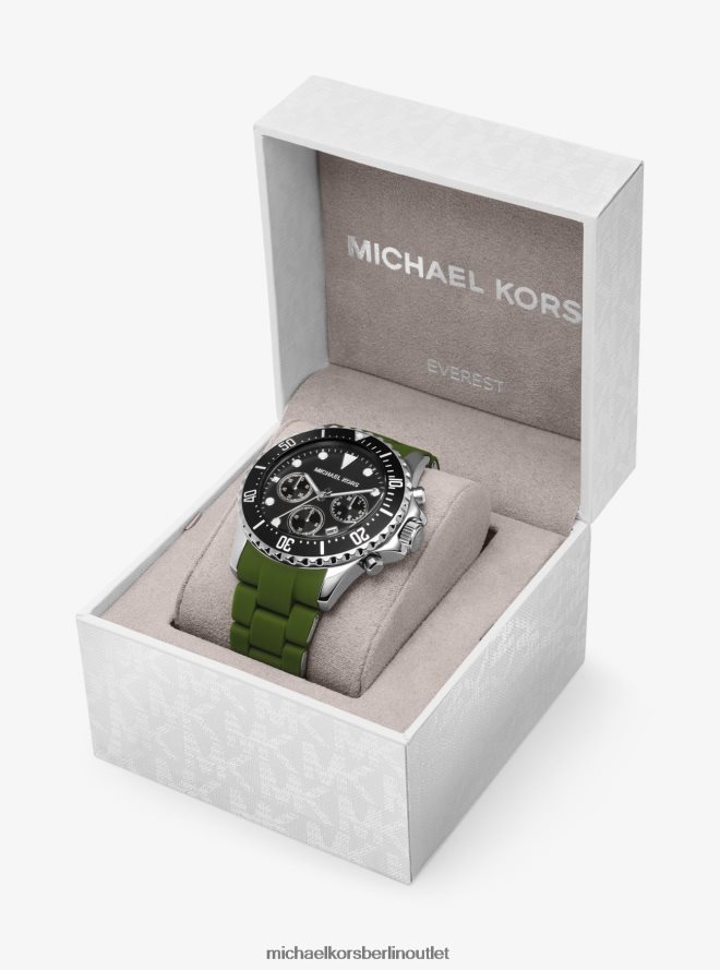 Zubehör de Michael Kors unisex Übergroße Everest-Uhr aus Silber und Silikon Grün 404V223993